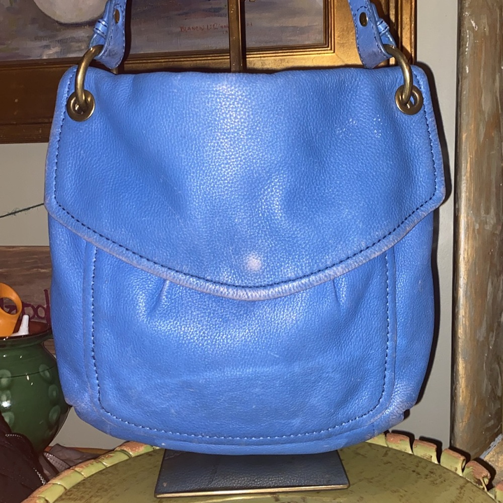 Fossil Retro Cargo Blue Pebbled Leather Shoulder Tote Crossbody Handbag